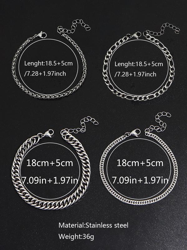 Men's Simple Stainless Steel Link Bracelet (1 Set), Fashionable 2024 Summer Trendy All-match & Exquisite Jewelry for Birthday Gift for Men,  Bracelet for Men 1