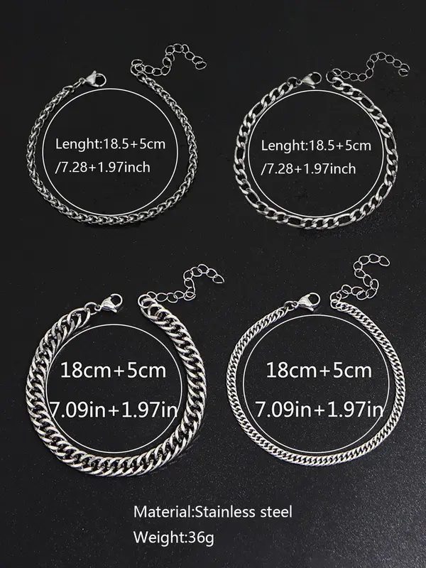 Men's Simple Stainless Steel Link Bracelet (1 Set), Fashionable 2024 Summer Trendy All-match & Exquisite Jewelry for Birthday Gift for Men, Bracelets Stack for Men 1