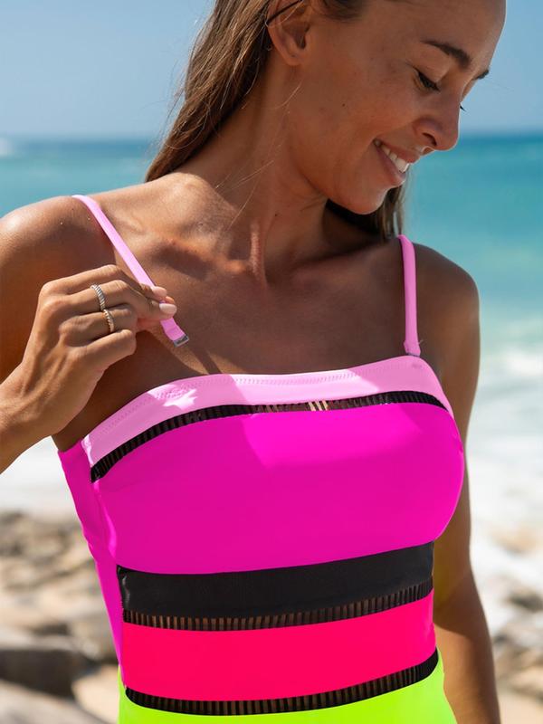 Women's Colorblock One-piece Swimsuit, Casual Sleeveless Swimwear for Beach Holiday Vacation, Ladies Swimsuit for All Seasons 2