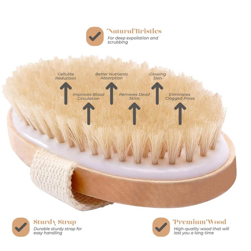 1pcs Exfoliating Wooden Body Massage Shower Brush Natural Bristle Bath Brush Soft SPA Woman Man Skin Care Wet Dry Body Brush Accessory Light Smooth Hand Personal 2