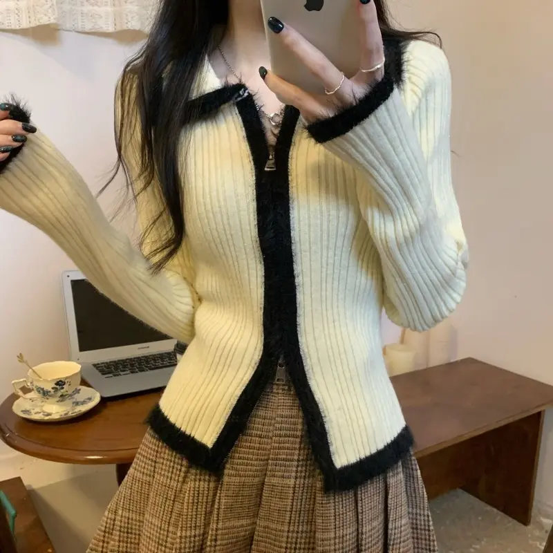 Áo Cardigan Dệt Kim Nhồi Bông Giáng Sinh, Màu Đỏ, Dành Cho Nữ, Thích Hợp Cho Mùa Thu Và Mùa Đông, Có Thể Mặc Bên Trong, Khóa Kéo Đôi, Áo Len, Áo Sơ Mi Lớp Cơ Bản Top Women 8