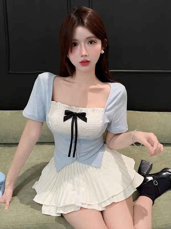 Áo thun nữ có nơ xinh xắn baby tee co giãn dáng ôm body siêu xinh_daubigsize 6