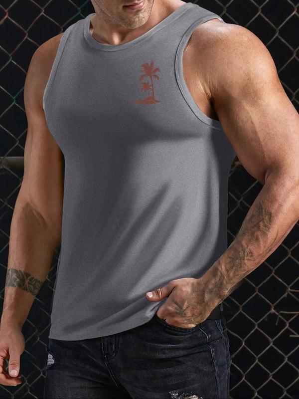 Men's Coconut Tree Print Tank Top, Regular Fit Casual Sleeveless Top for Daily Wear, Vest, Men's Clothes for All Seasons 4