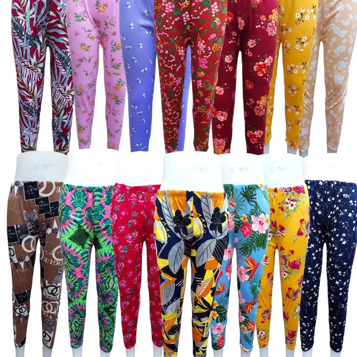 6PCS (ASST)PRINT LEGGINGS PANTS FIT SMALL TO LARGE SIZE Floral Slim-fitting