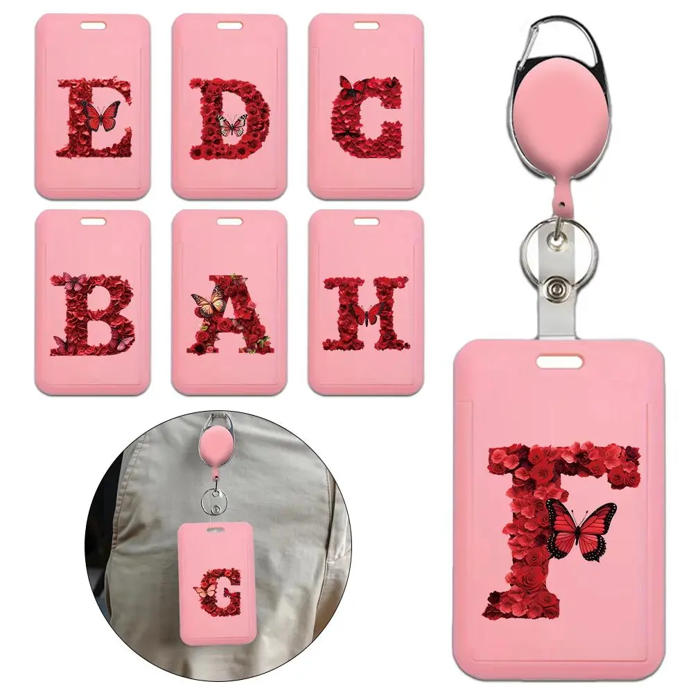 Fashion Letter Pattern Retractable ID Badge Holder with Detachable Lanyard, 1 Count Creative Flower & Butterfly Design Badge Scroll, Suitable for Offices Schools Officials Teachers Nurses