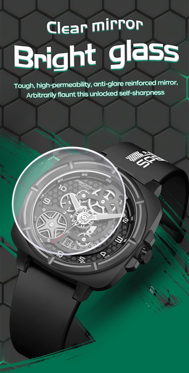Product Introduction of Square Watch Men's Mechanical Style Sports Fashion Watch National Style Luminous Waterproof Silicone Band Quartz Watch 7