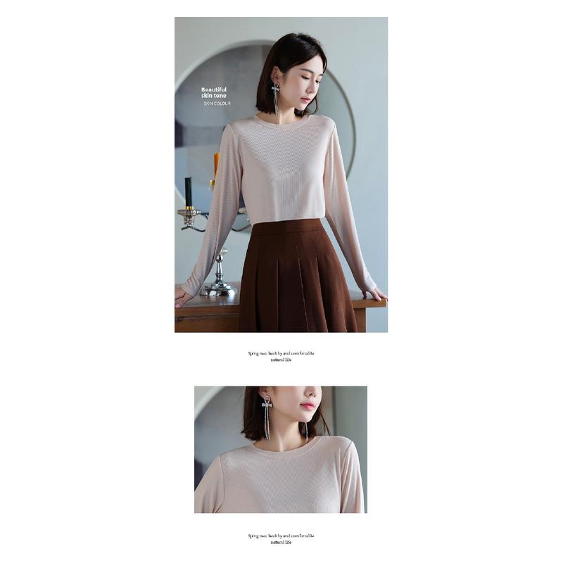 Product Introduction of Women's Long-Sleeved Bottoming Shirt Fall and Winter Inner Wear 2024 New Thread round Neck Loose Slim Western Style Black T-shirt Top Womenswear Lingerie Lady Comfort Longsleeve Basic turtleneck  tank Crewneck Minimalist 15