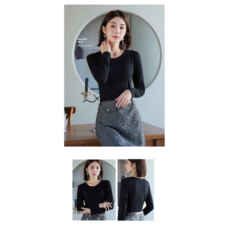 Product Introduction of Women's Long-Sleeved Bottoming Shirt Fall and Winter Inner Wear 2024 New Thread round Neck Loose Slim Western Style Black T-shirt Top Womenswear Lingerie Lady Comfort Longsleeve Basic turtleneck  tank Crewneck Minimalist 16