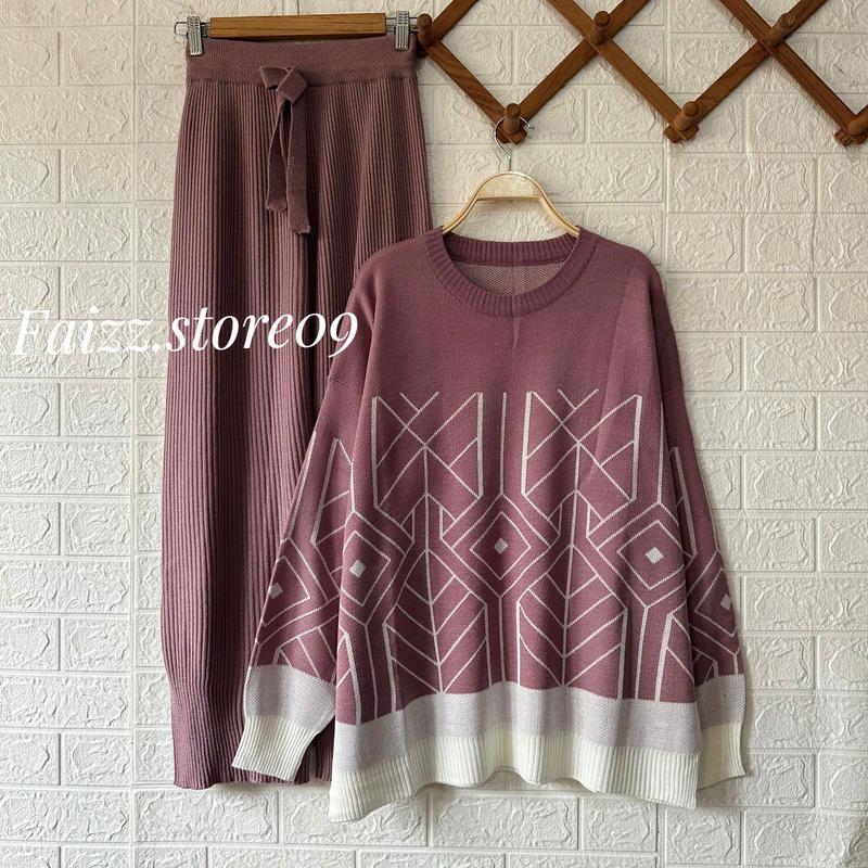 Oneset Sweater Rajut Raize Setelan Celana Kulot Wanita / Atasan Rajut Import Fit Panjang Baju Dewasa 0