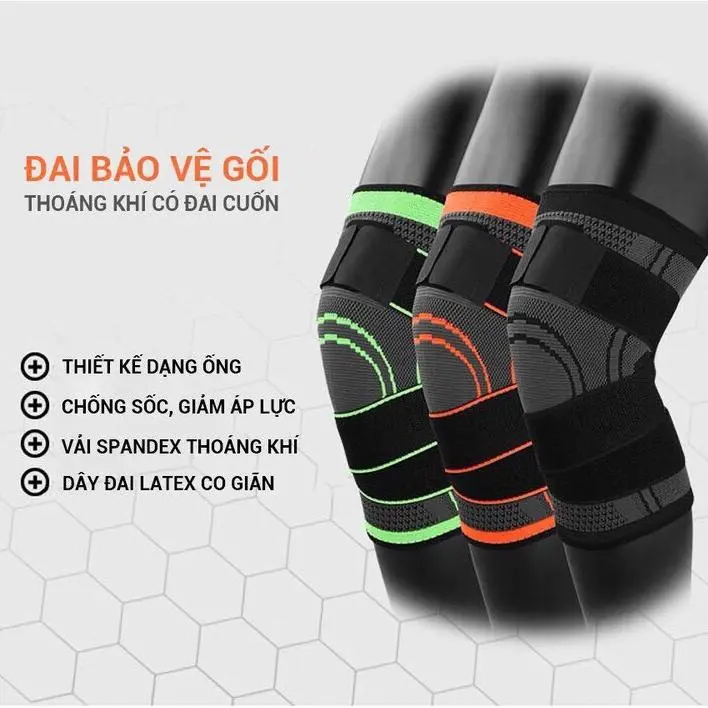 Bó gối có dây đai quấn trợ lực vải dệt kim 3D thoáng khí AL7720 Đai Quấn Bảo Vệ Đầu Gối Trợ Lực Thể Thao 7