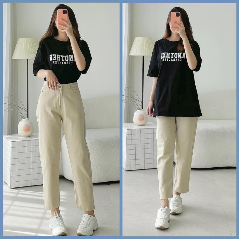 Quần Baggy Kaki Nữ Lưng Cao Màu Kem - 435