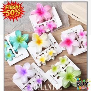 กิ๊บติดผมดอกไม้ สีสันสดใส สำหรับผู้หญิง ชุด 3 ชิ้น กิ๊บติดผมหลังหัวพลัมเรียล ขนาดใหญ่และขนาดเล็ก เครื่องประดับผม มีสีส้ม เขียว เหลือง และชมพู