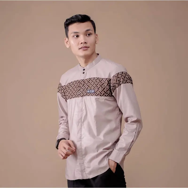 Baju Koko Pria Dewasa Lengan Panjang Motif Kobata Qynang Kombinasi Batik Terbaru Kurta Muslim