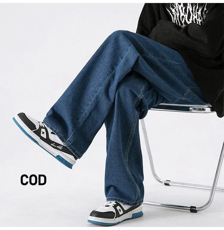 Celana Jeans Pria Kulot Oversize Celana Panjang Pria Biru Basic Straight Jumbo Jeans Hitam Celana Jeans Baggy Boyfriend Pants Putih Wide Leg Pants Korean Style Denim Warna Blue fit cowok
