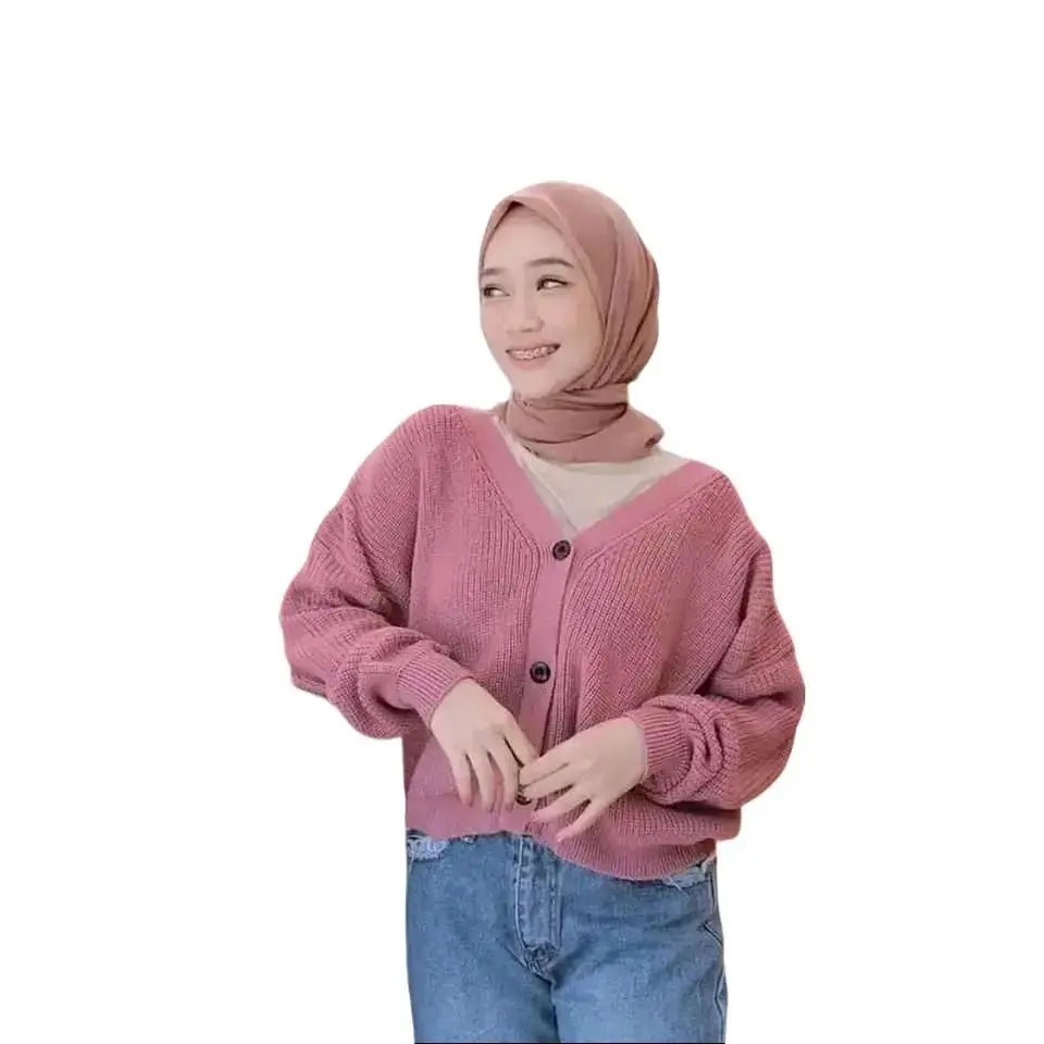 CARDIGAN RAJUT wolly knit rajut  oversize atasan wanita Wol Nyaman Baju Knitwear Katun Panjang Tangan Lembut Tebal Kardigan crop top crop top Outer sweater  rajut cardigan  korea Kancing Hitam