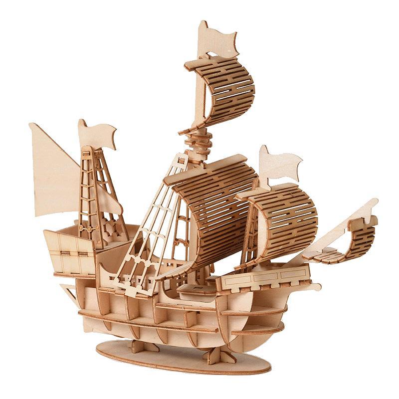 3D Wooden Sailboat Model Toys for Teens Birthday Gift, 1 Set DIY Building Blocks Toy, Educational Puzzle Toys for Kids 0