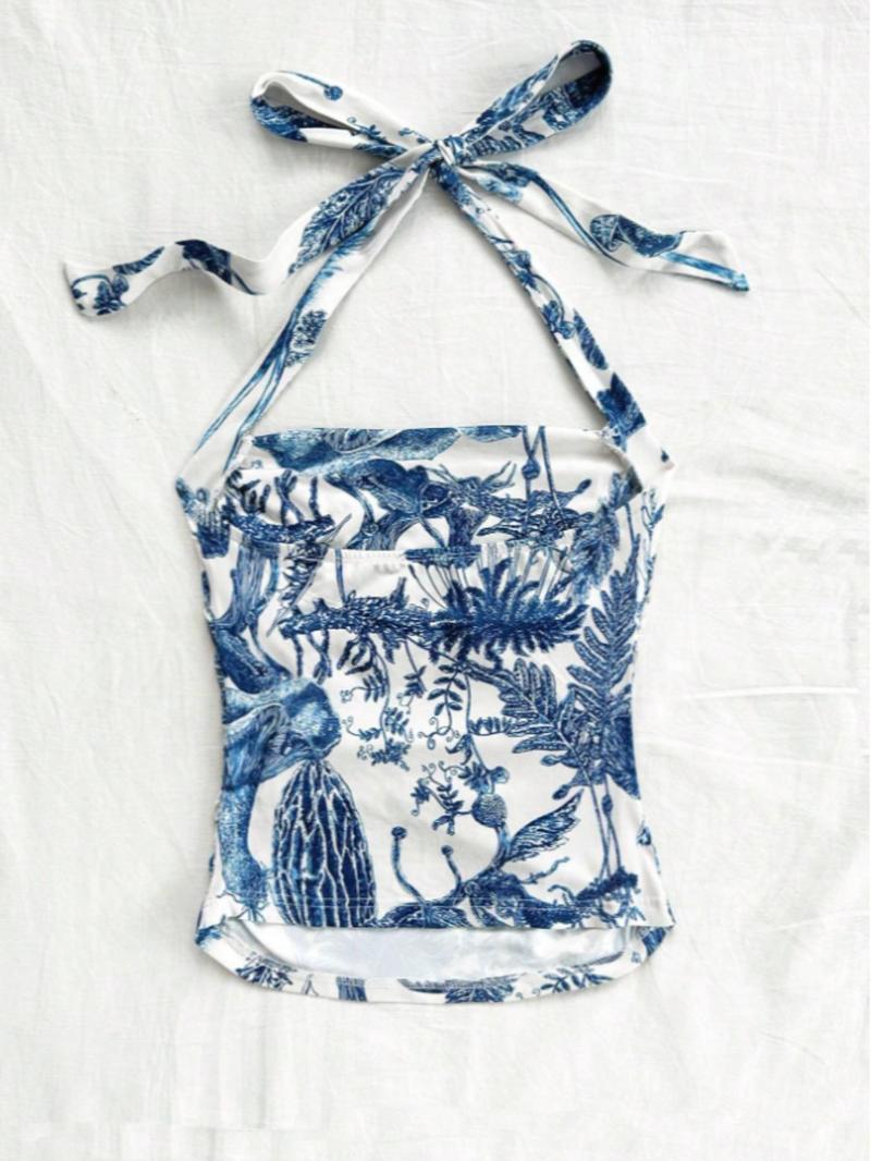 Product Introduction of Women's Landscape Print Halter Neck Top, Casual Sleeveless Top for Summer, Ladies Clothes for Daily Wear 8