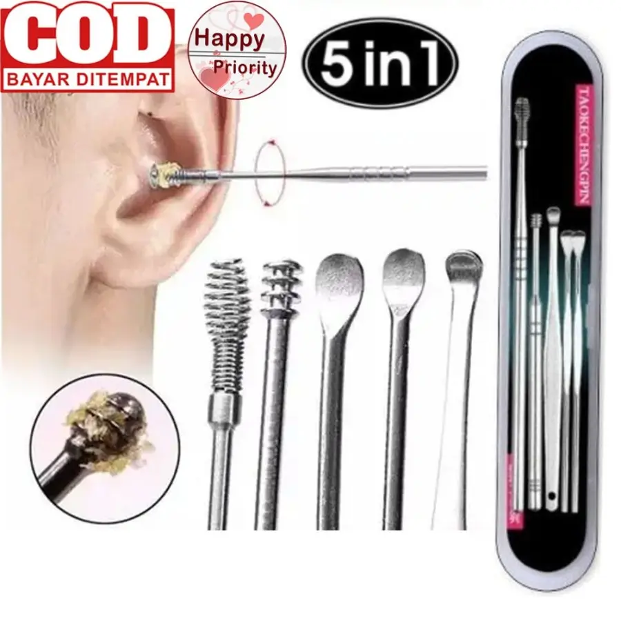 KOREK KUPING STAINLESS SET ISI 5 Alat Pembersih Kotoran 5in1 Telinga