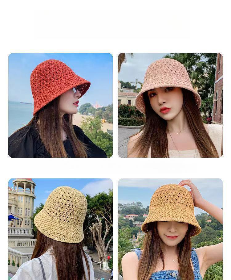Product Introduction of 1157Fashion Luxury Women's Summer Straw Bucket Hat - Wide Brim, Foldable, Hollow, Sun Visor#FashionHat #SummerStyle #WomenFashion bucket hat 14