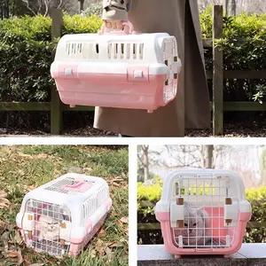 Kandang Hewan Besi Plastik kandang Travel Pet Crate Pet Carrier Kucing Anjing Alas Pad & Mangkuk