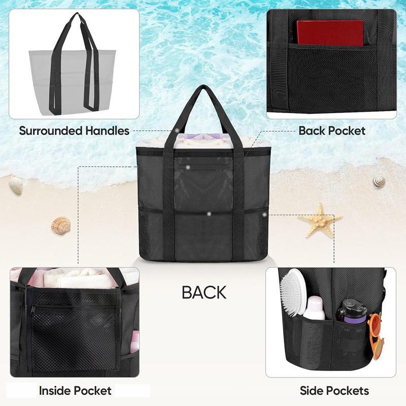 Large Capacity Mesh Beach Bag, 1 Count Portable Folding Mesh Beach Bag, Outdoor Sports Storage Bag for Swimming & Beach 4