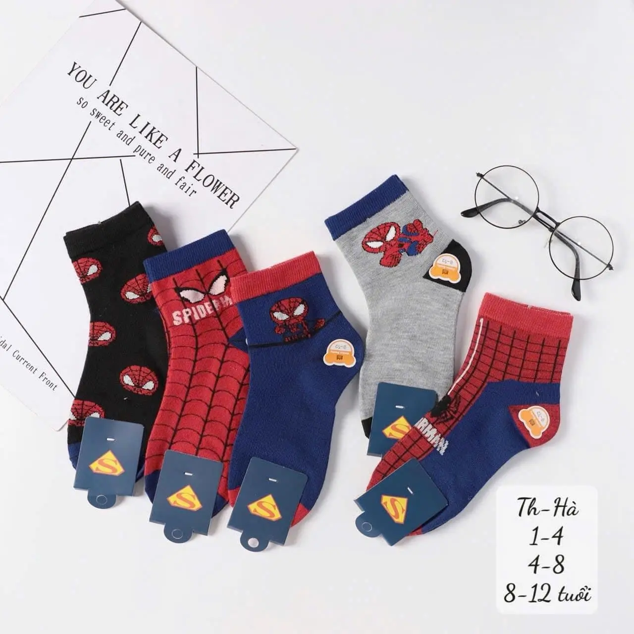 Set 10 đôi tất người nhện cho bé trai hàng loại 1 dày dặn cho bé từ 1 tuổi đến 12 tuổi( có tách lẻ 5 đôi)