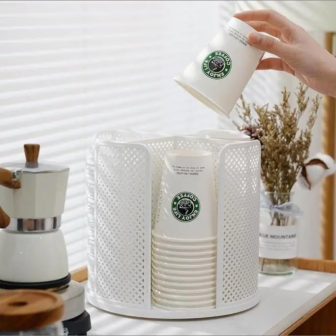 Giá đựng cốc giấy xoay 360° 4 ngăn đựng cốc cà phê dùng một lần và nắp đựng đồ lưu trữ để bàn 3