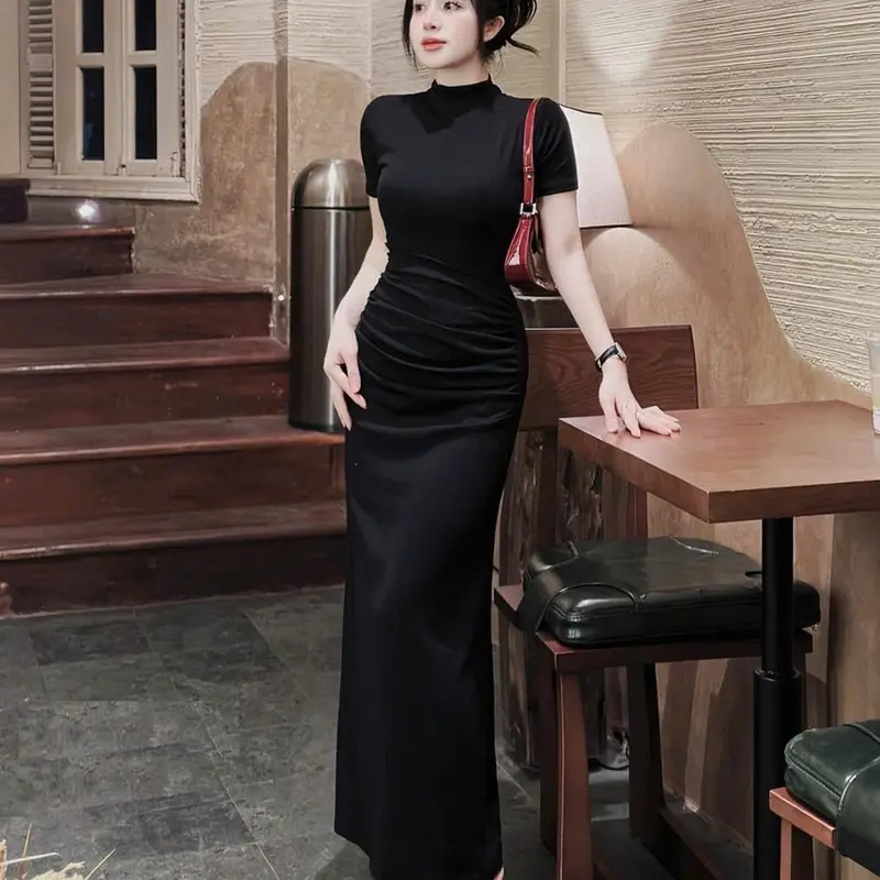 Đầm Body Cổ Cao Tay Ngắn Giấu Bụng dáng dài tôn dáng 7
