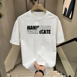 ผ้าฝ้ายคอกลมแขนสั้นเสื ้อยืดผู้ชายเทรนด์ภาษาอ ังกฤษพิมพ์ฤดูร้อนด้านบ หลวมพร้อมเสื้อยืดขนาด