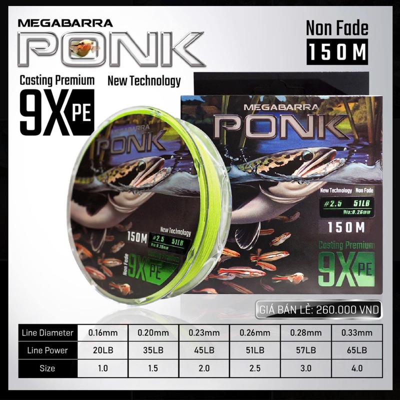 Dây PE 9X Megabarra PONK 150m - Dây Câu Không Ra Màu Đi Câu Bắt Cá Câu Cá Fishing