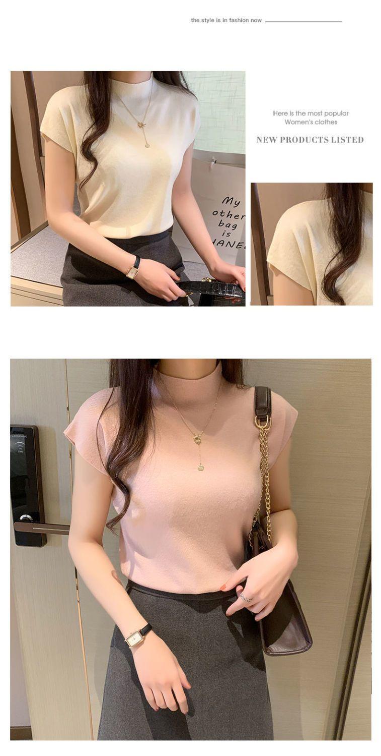 Product Introduction of Áo Lớp Nền Cổ Lọ Nửa, Hàng Mới Về Mùa Xuân Và Mùa Hè 2024, Đồ Len Không Tay Cho Nữ, Đồ Mặc Bên Trong, ngắn Tay, Áo Len Mỏng, Áo Thun Mỏng 13