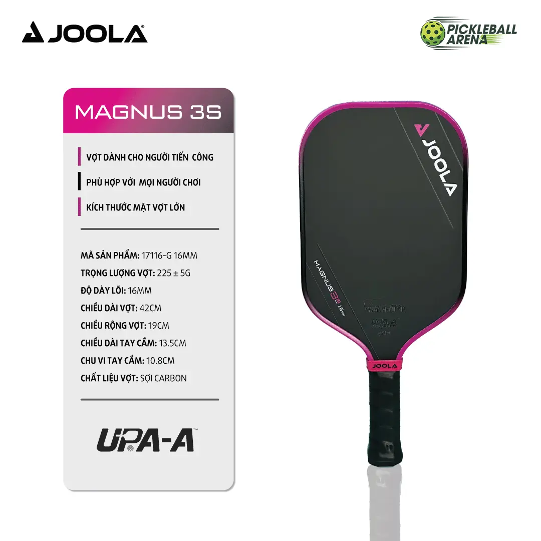 Vợt Pickleball Carbon NFC Chip Joola Magnus 3s siêu nhám, tay cầm chắc chắn thoải mái UPA-A “Pink”