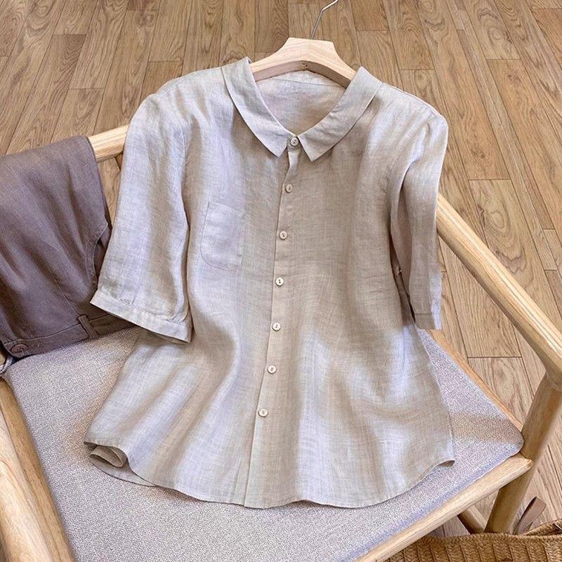 Product Introduction of Foreign Trade Export Brand Tail Single Cotton Short-Sleeved Shirt Women's Summer Loose-Fitting Lightweight Thin Casual plus Size Baby Shirt Top 1