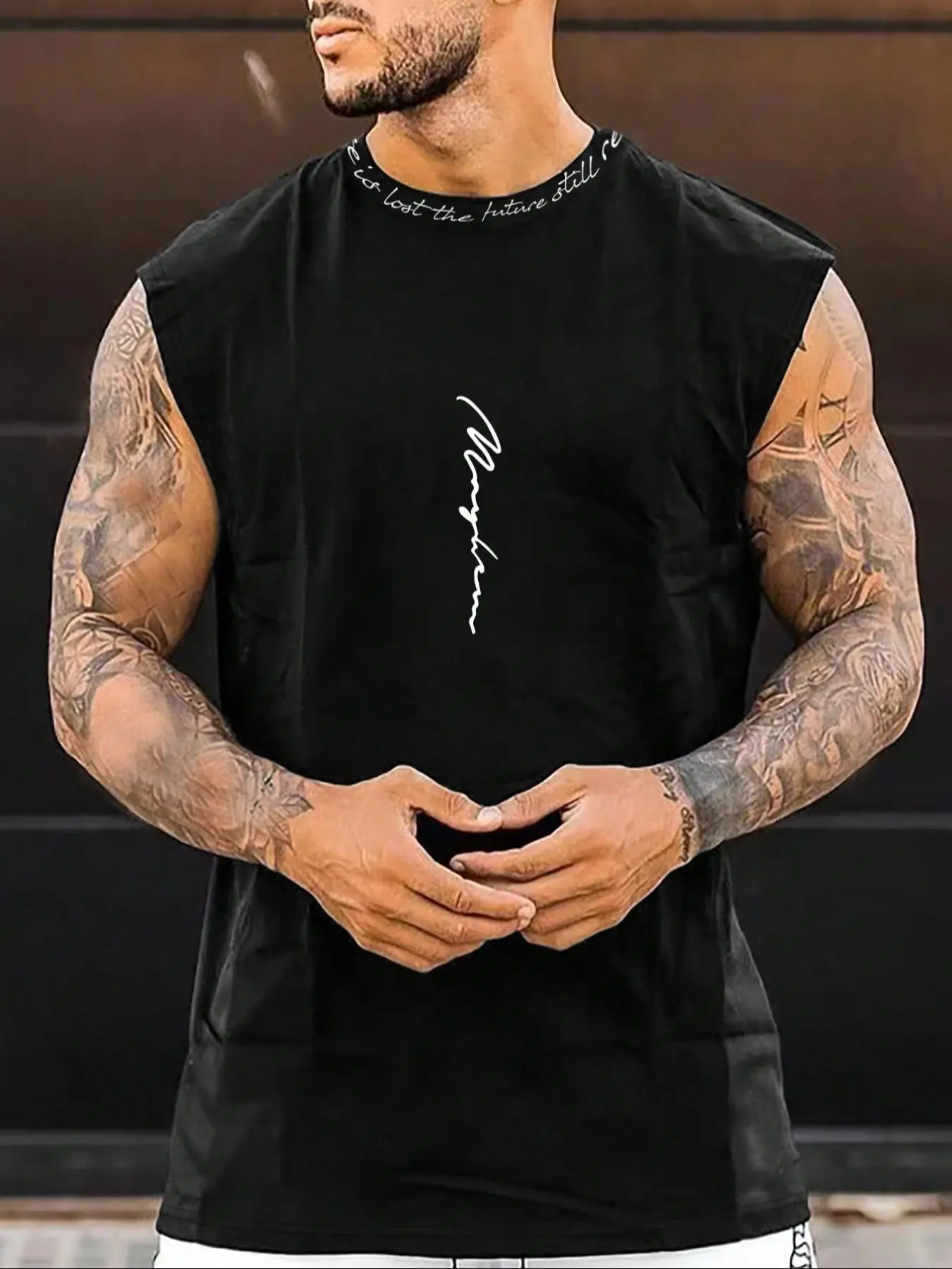 Men's Letter Print Round Neck Tank Top, Regular Fit Casual Sleeveless Crew Neck Top for Summer, Fashion Men's Clothes for Daily Wear