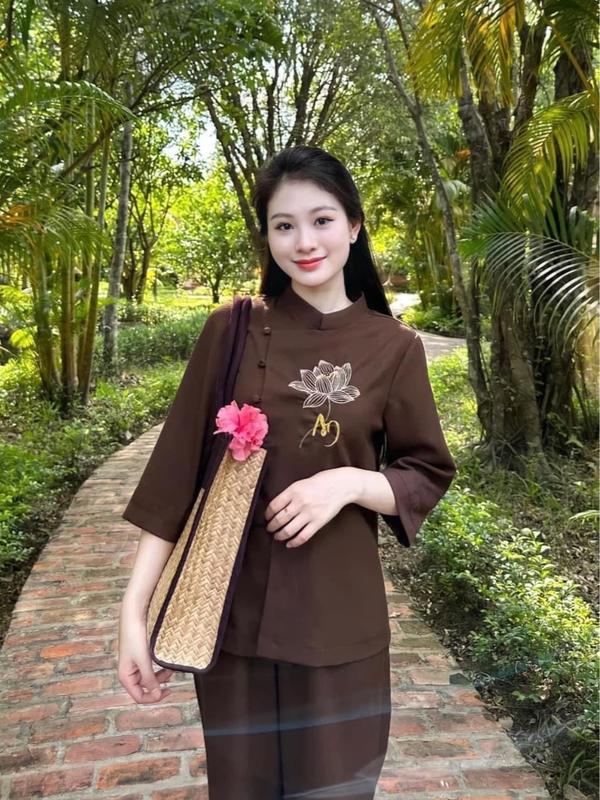 Đồ Lam Đi Chùa - Pháp Phục Thêu Chữ An Tay Áo Lỡ Truyền Thống - Vải Xược Hàn - Quần Ống Suông Lưng Thun - Mã N42