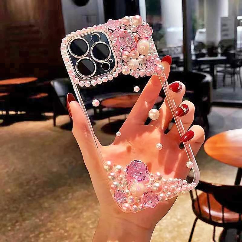 Ốp Lưng iPhone Hoa Hồng Kim Cương, Thiết Kế Sang Trọng, Tương Thích Với iPhone 15, 14, 13, Pro Max, Xs, XR, 8 plus, 11, 12mini, Được Làm Bằng Chất Liệu TPU, Ốp Bảo Vệ Kim Cương Giả, Thích Hợp Cho Nữ 1