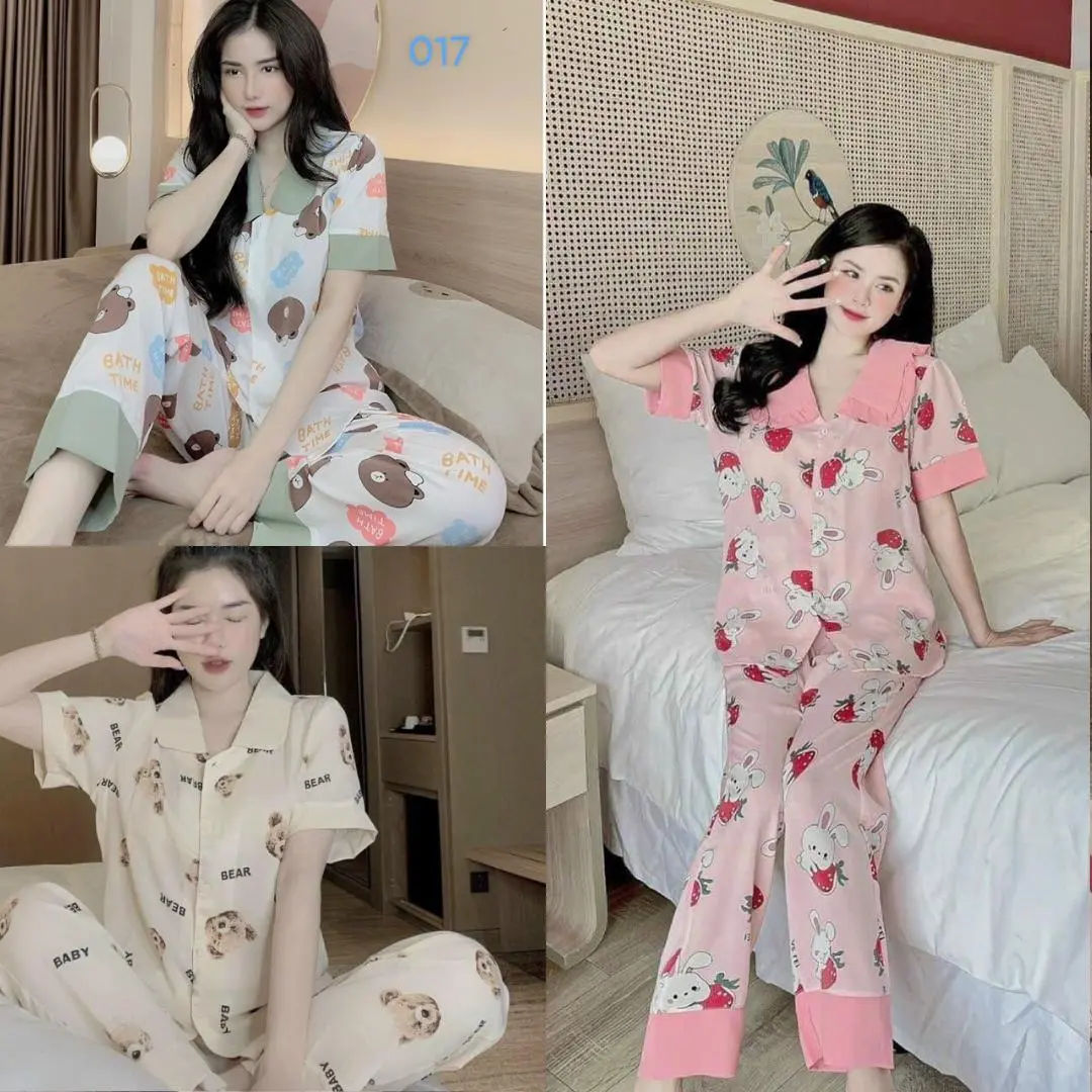 Combo 3 Đồ bộ Pijama Nữ ( áo cộc-quần dài) họa tiết phối viền-mặc nhà nhiều mẫu mã
