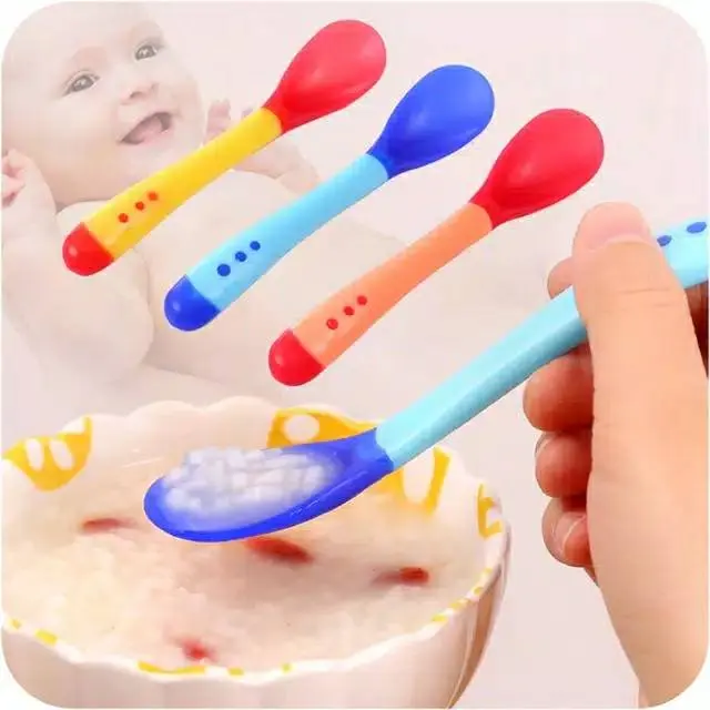 Sendok garpu makan bayi dengan sensor panas lentur silikon
