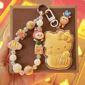Gold Hellokitty Mobile Phone Charm 20Mg Lucky Hello Kitty Pendant Keychain Schoolbag Beads Chain
