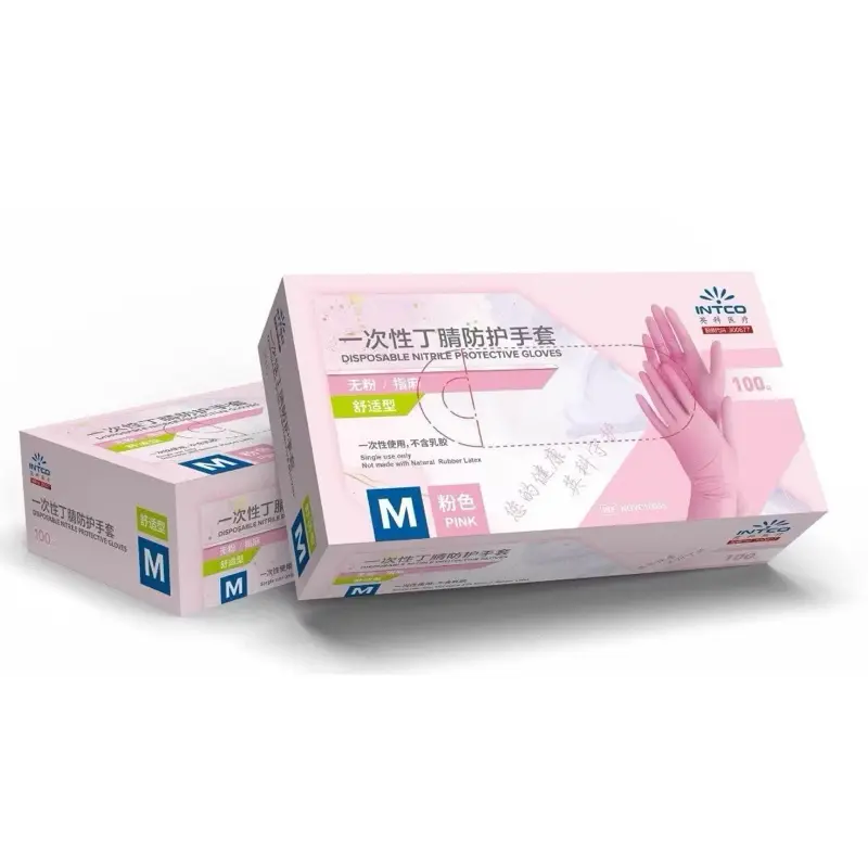 Hộp 100 Chiếc Gang Tay Cao Su Siêu Dai , Đàn Hồi Đầu Ngón Tay Có Nhám Không Bột An Toàn , Bao Tay Cao Su Màu Hồng 1