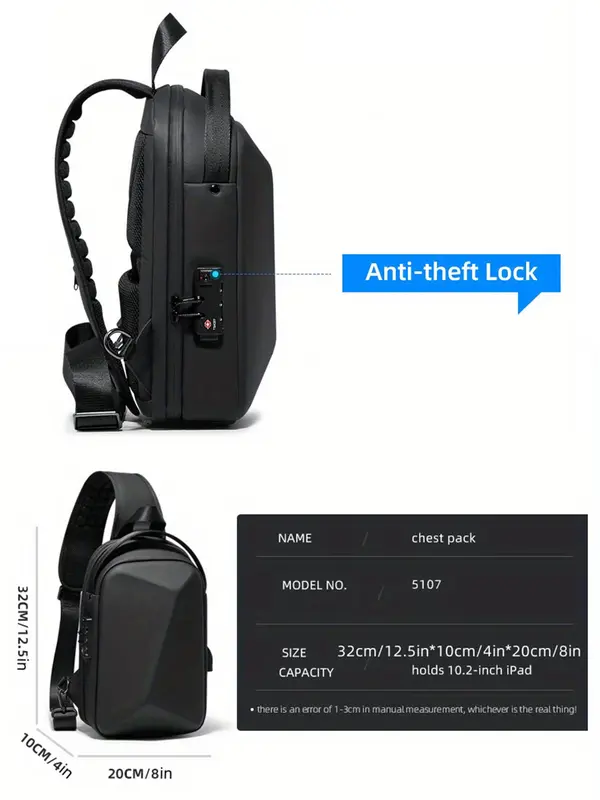 Men's Business Solid Color Sling Bag, Large Capacity Shoulder Bag, Usb Charging & Waterproof Crossbody Bag, Casual Office Computer Bag for Daily Used 1