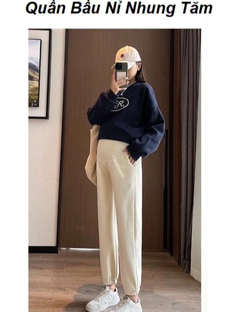 Quần bầu mùa Đông, chất nhung tăm mềm mịn, ấm áp, thiết kế đỡ bụng ống rộng bo gấu, có túi, có size từ 48-78kg Q26