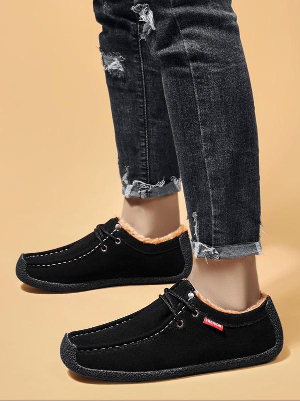 Men's Solid Color Plush Lined Casual Sneakers, Warm Comfortable Low Top Sneakers for Fall & Winter, Male All-match Round Toe Shoes for Daily Wear 4