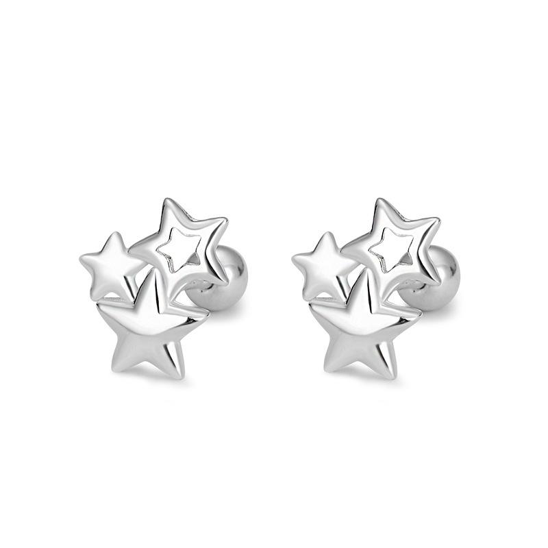Bông Tai Đinh Tán, Thiết Kế Đẹp, Hình Ngôi Sao Năm Cánh Rỗng, Dành Cho Nữ, Bạc Sterling Toàn Thân, S999, Thích Hợp Cho Phụ Nữ, Thanh Lịch 4