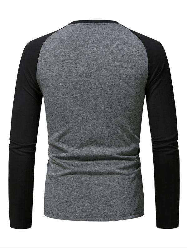 Men's Colorblock Raglan Sleeve Round Neck Tee, Casual Long Sleeve T-shirt for All Seasons, Fashion Men's Top for Daily Wear 1
