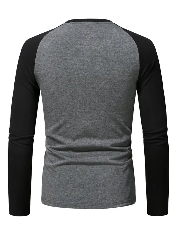 Men's Colorblock Raglan Sleeve Round Neck Tee, Casual Long Sleeve T-shirt for All Seasons, Fashion Men's Top for Daily Wear 1