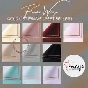 [5 Lembar] Kertas Flower Wrapping - Flower Wrap Paper Cellophane Set Isi 5 Bungkus Bucket Buket Bunga Polos Gold List Bouquet Korea Style 58 x 58 cm Murah Frame Plastik