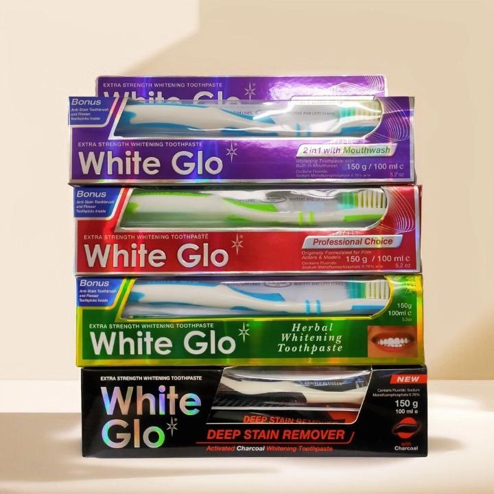 Kem đánh răng kèm bàn chải White glo Trắng răng sạch mảng bám 150g 0