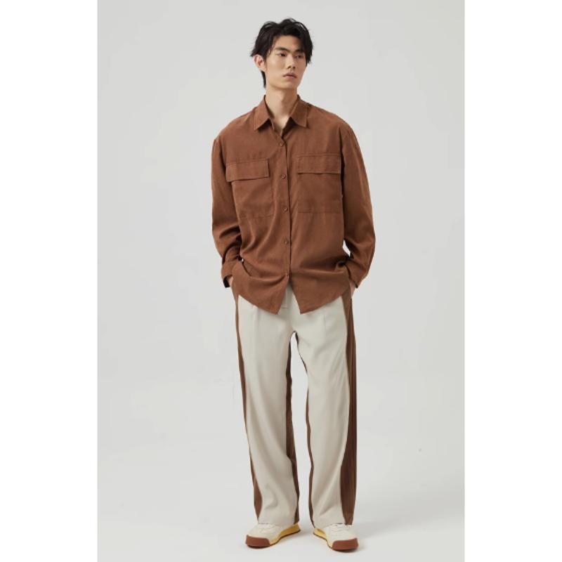 SHT037 Áo Sơ Mi Unisex Chất Liệu Nhung Tăm Form Rộng Hàn Quốc MANDO Menswear Shirt