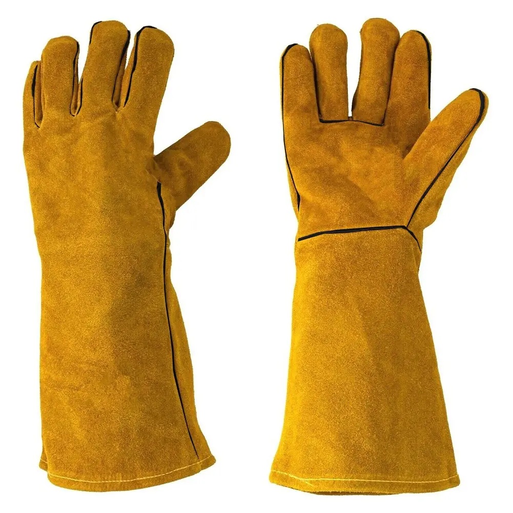 1 Pair Of Cowhide Flame-retardant Welding Work Gloves Heat-proof Metal Welding Protector Anti-cut Fire Retardant Woodstove